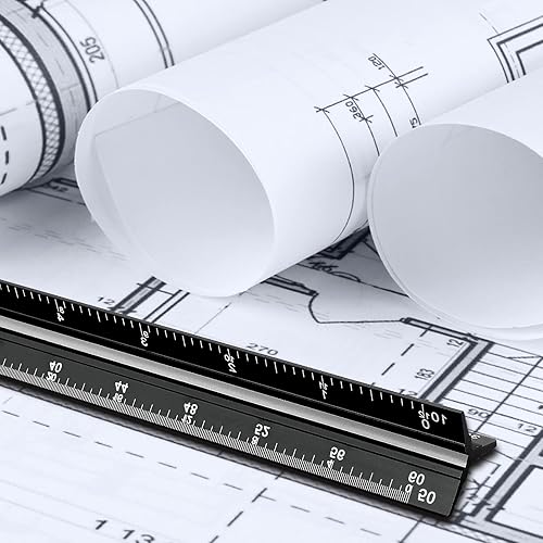 Miniatura 6 de Regla de escala de ingeniero de 12 pulgadas, regla de ingeniería triangular grabada con láser de aluminio sólido con ranuras codificadas de color,