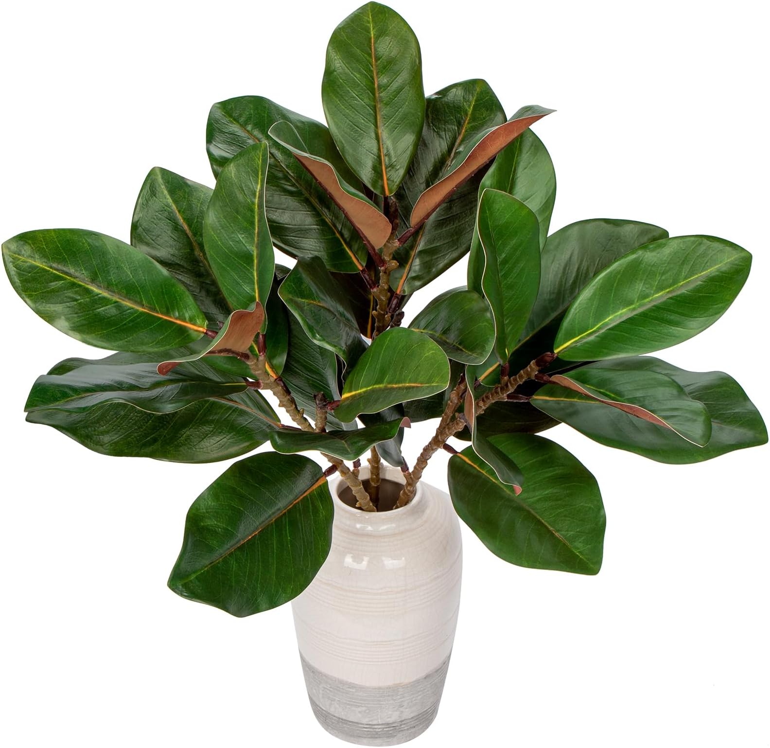 Faux Magnolia Branches 22 Inches Artificial Magnolia Leaves Stems Real Touch Faux Greenery for Home Office Room Table Vase Farmhouse Decor (Dark Green - Pack of 3)
