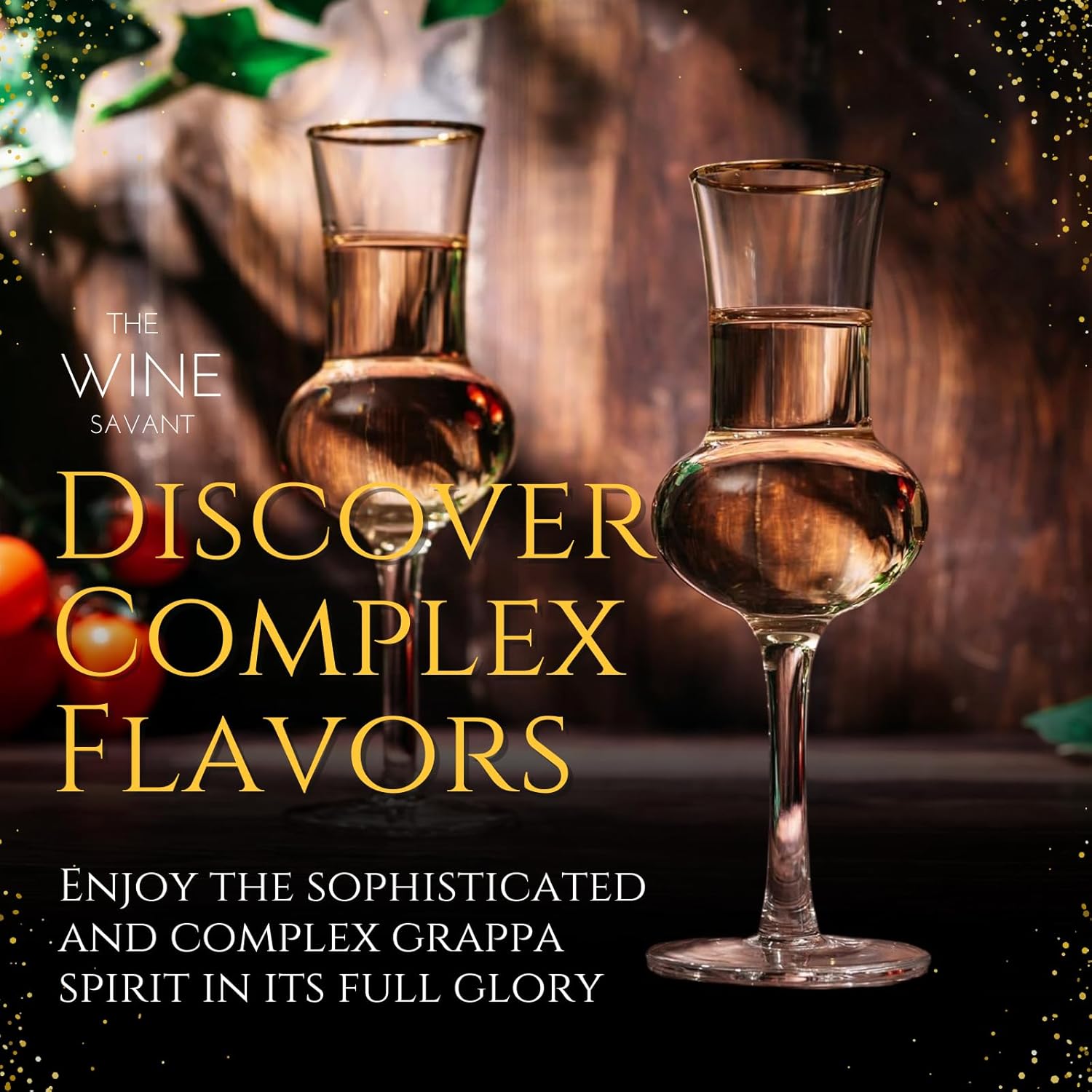 The Wine Savant Crystal Set of 6 Grappa Glasses 3oz Post Dinner Drinks, Italian Tulip Shape, Tasting Glasses, Perfect For Nosing and Sipping, Glasses for Absinthe, Aperol, Sherry, Aperitif, Scotch