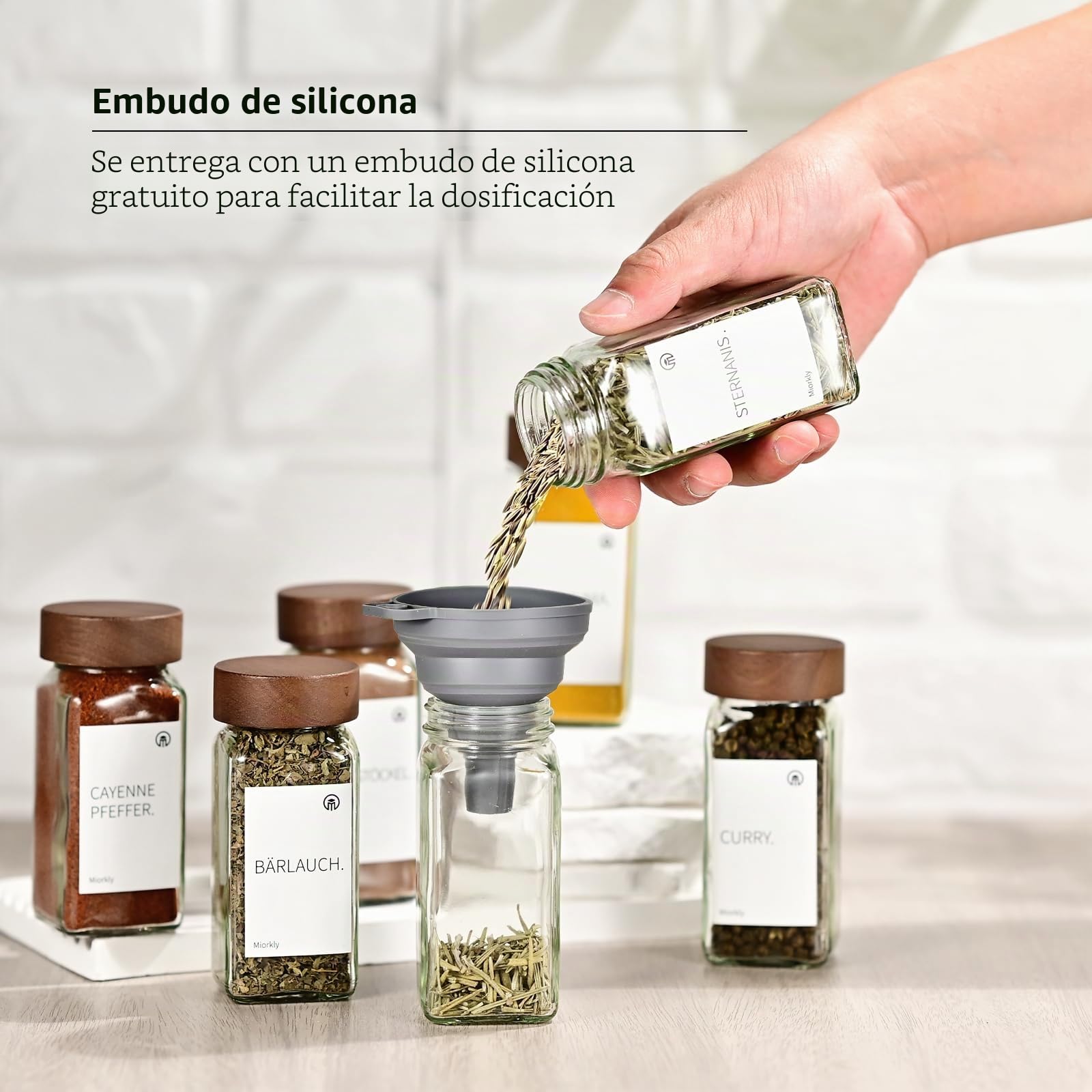 Miorkly Elegante Acacia Botes Especias, (24 x 120 ml) Botes Especias Cristal, Especias Almacenaje Cocina, Cuadrado Frascos Especiarias Juego Utilitario Con Etiqueta Especias