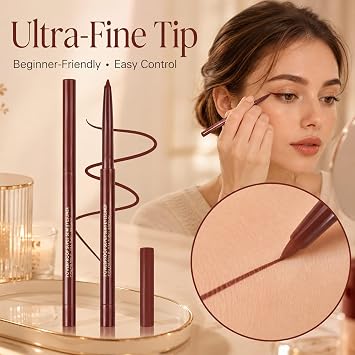Waterproof Red Brown Eyeliner Pencil – Long-Lasting & Smudge-Proof, Highly Pigmented, Smooth Glide, Ultra-Fine Tip – Easy to Use, Ideal for Natural or Bold Eye Looks, Travel-Friendly