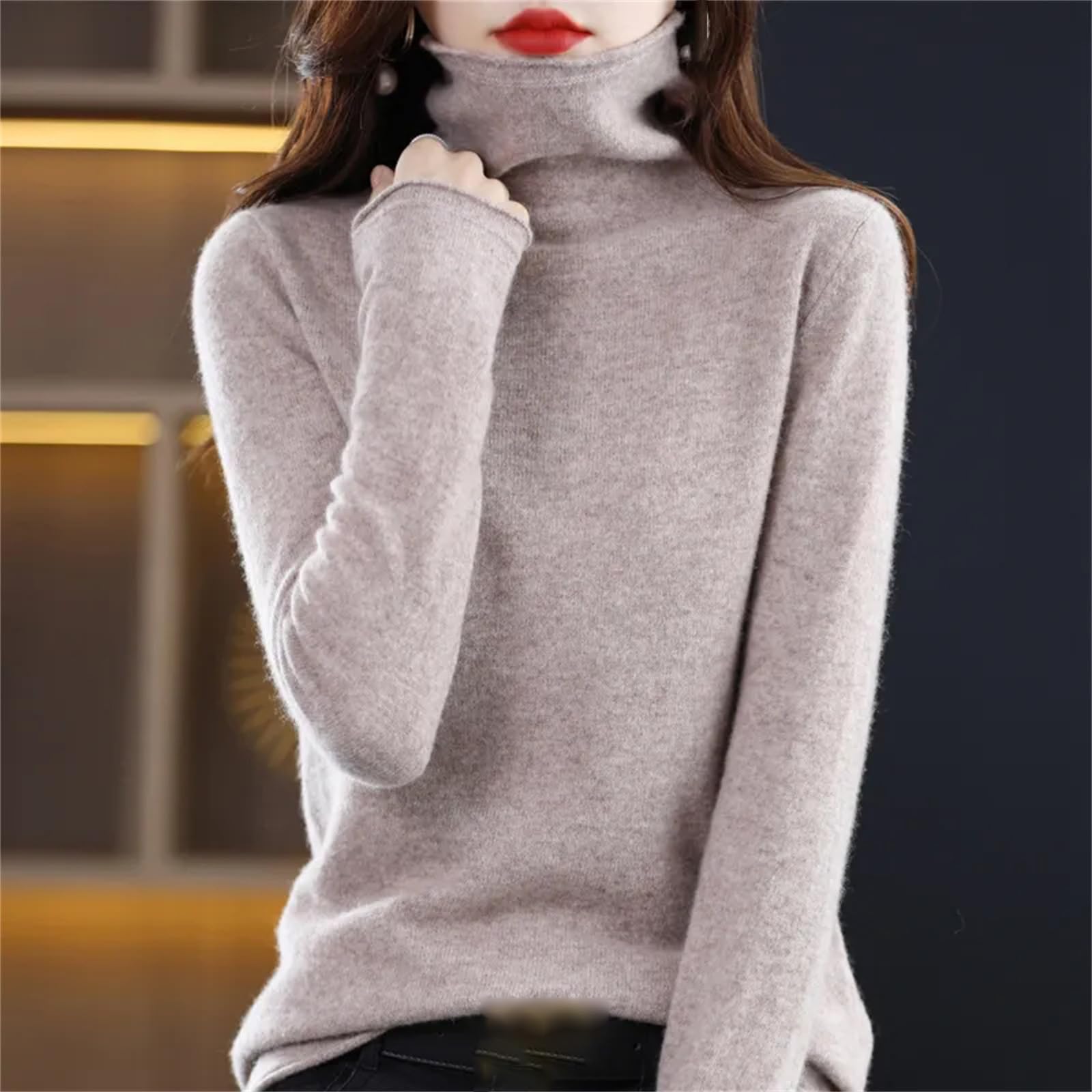 Maglione da Donna 100% Lana Autunno E Inverno Pullover con Colletto in Pile alla Moda Maglione di Cashmere Top Lavorato A Maglia A Maniche Lunghe