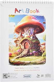 كراسة رسم 12 ورقة مقاس A4 بسلك مربوط للفنون والرسم الاحترافي من ياسين، لون أبيض