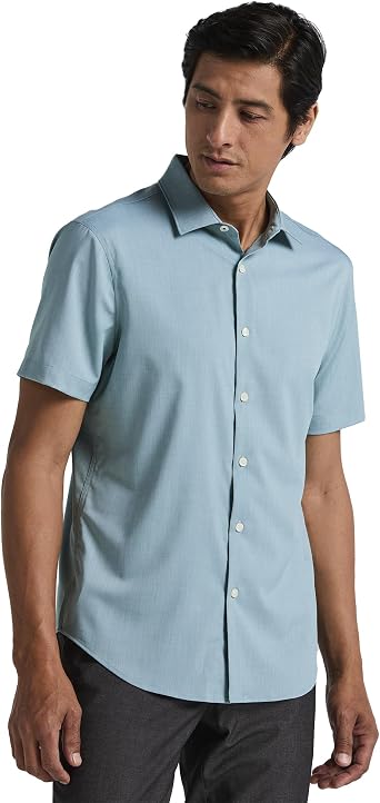 Perry Ellis Mens Slim Fit Short Sleeve Button-up Shirt with Total Stretch