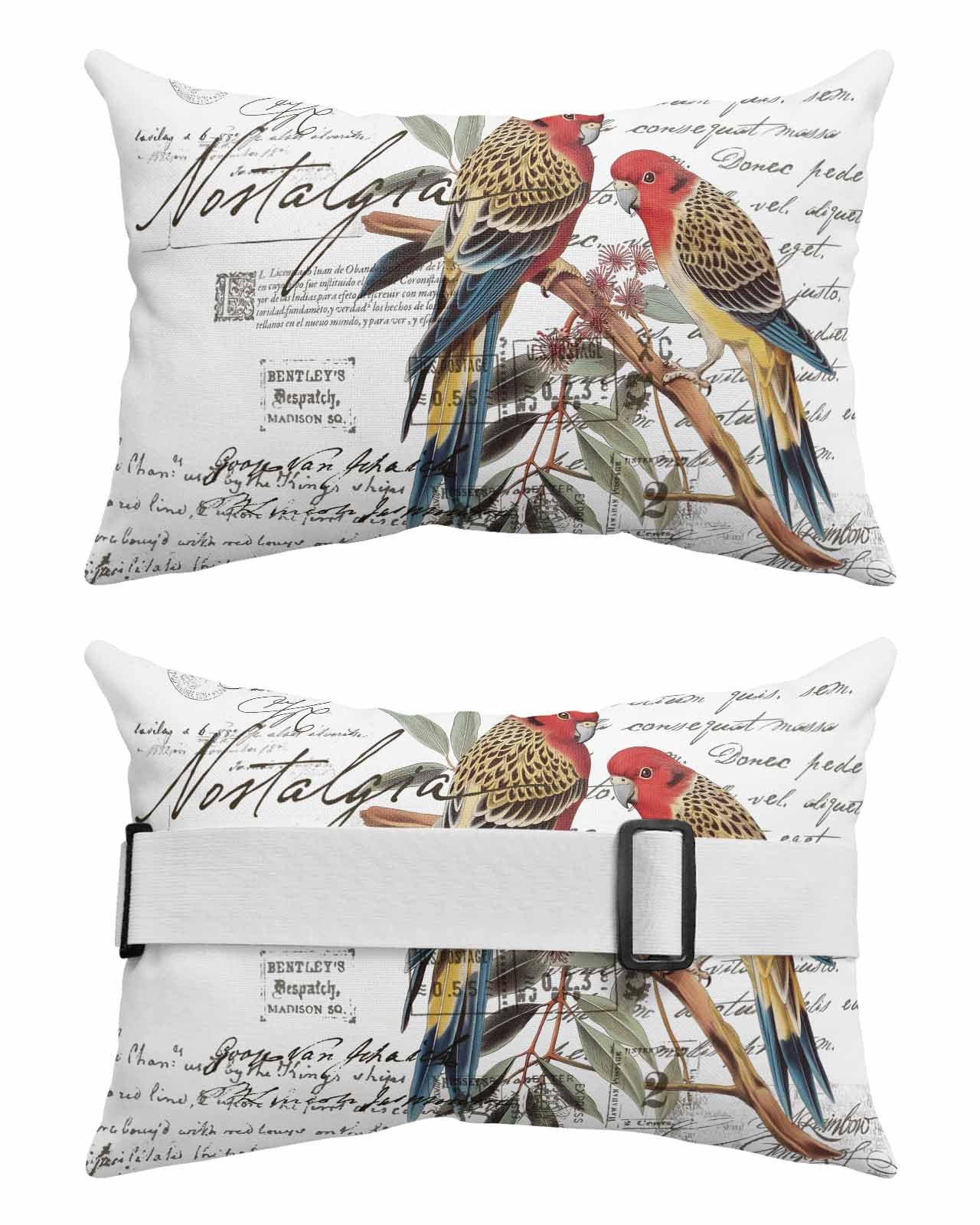 Newspaper Birds Outdoor Beach Pool Chaise Lounge Chair Head Throw Pillow Covers 12x20 With Insert And Elastic Stripe Set of 1,Lumbar Cushion Pillow Cases,Colored Animal Retro Tropical Leaves
