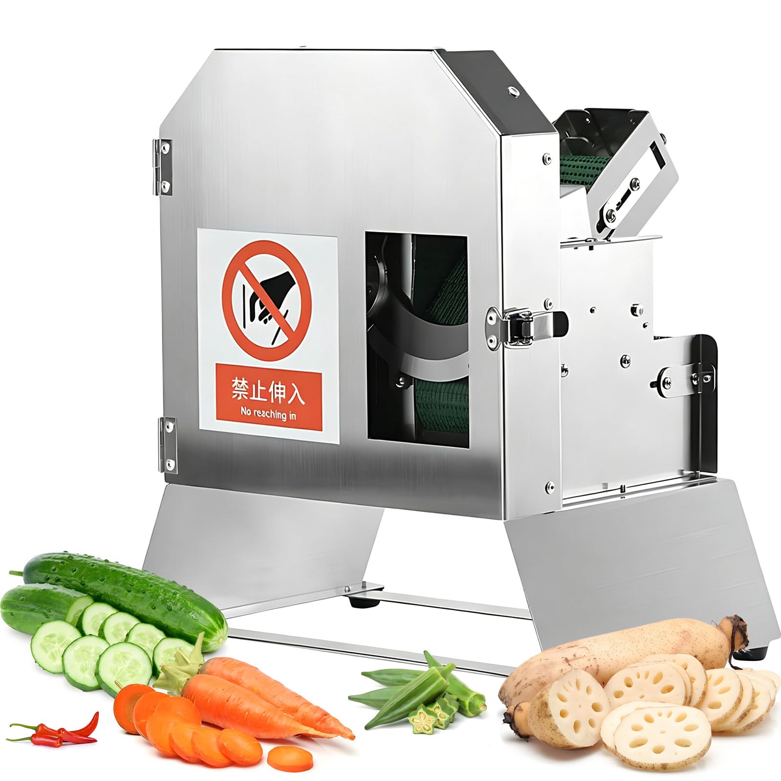 Cortadora de Verduras Eléctrica Comercial, 200 W, 220 V | Acero Inoxidable Apto para Uso Alimentario, Grosor Ajustable de 1,5-35mm, 180kg/h, Procesador de Alimentos Multifuncional