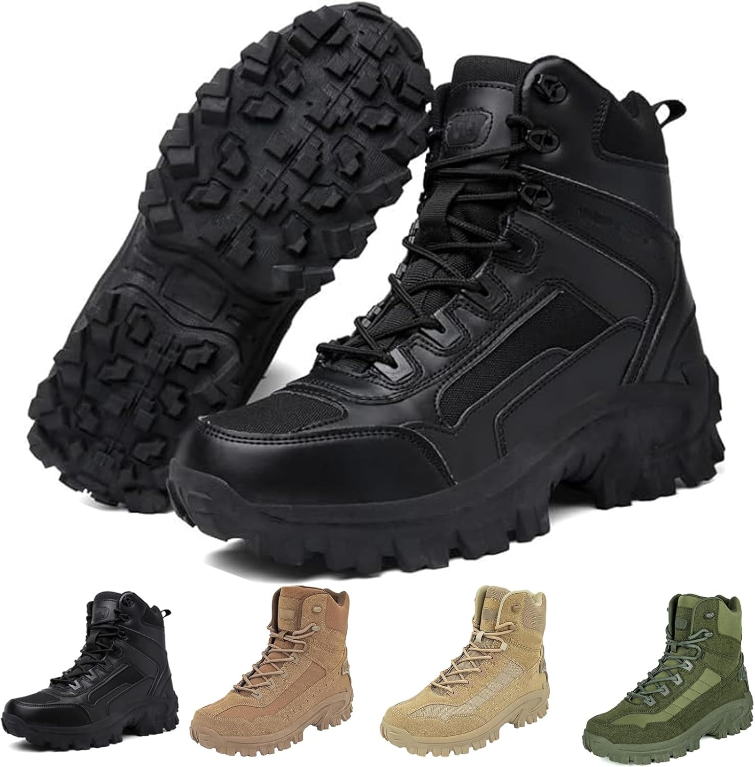 Men's Combat Boots, Orthopedic Support Hiking Boots with Arch Support, Waterproof Anti-Puncture Work Boots, Side Zipper Tactical Boot for Outdoor, Motorcycle & Work
