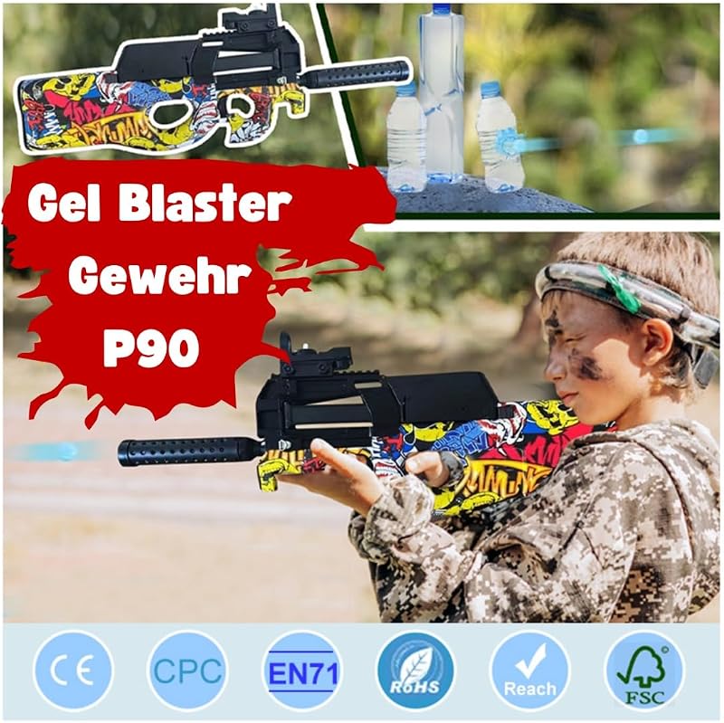 RUNQI Elektromos Gel Blaster P90 Pisztoly Biztonsági Szemüveggel Piros - Red Graphite