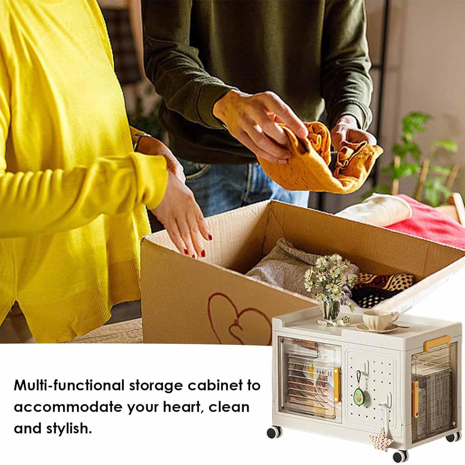 Caja de Almacenamiento de Plegable, Cajas de Almacenamiento Grandes con Ruedas con Tapa, Transparente plástico Almacenamiento apilables Cajas para dormitorios Salas de Estar