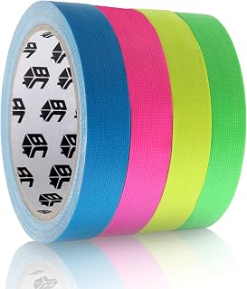 Bates- Colored Gaffers Tape, 4 Pack, Neon Colors, 0.65 Inch x 11 Yards, Gaff Tape, Neon Gaffer, Gaffers Tape Color, Fluorescent Spike Tape, Gaffing Tape