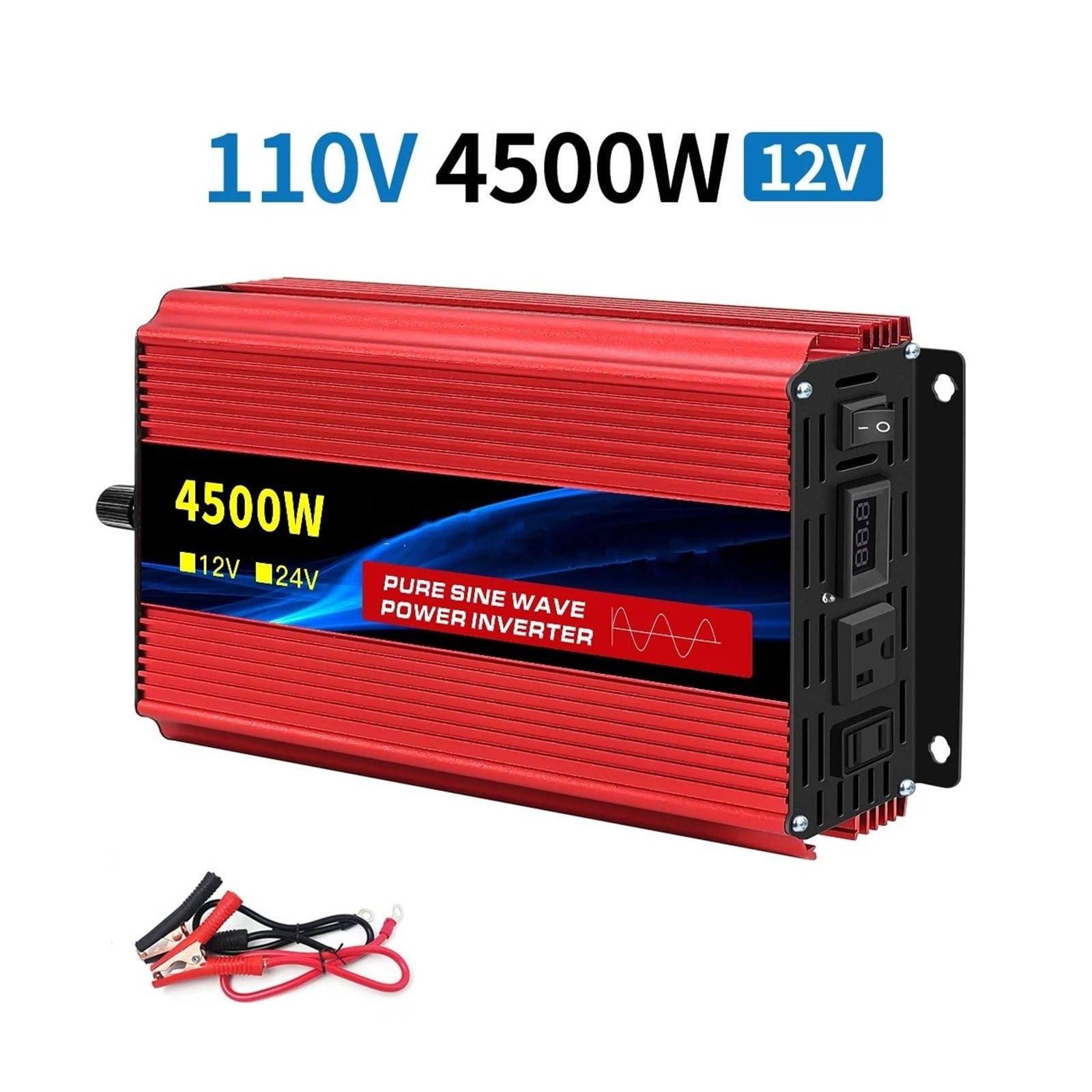 Inversor Onda Sinusoidal Pura 12 V/24 V A CA 110 V 60 Hz Convertidor Portátil Voltaje 6000 W para Coche con Transferencia LED Convertidor(12V 60HZ,4500W)