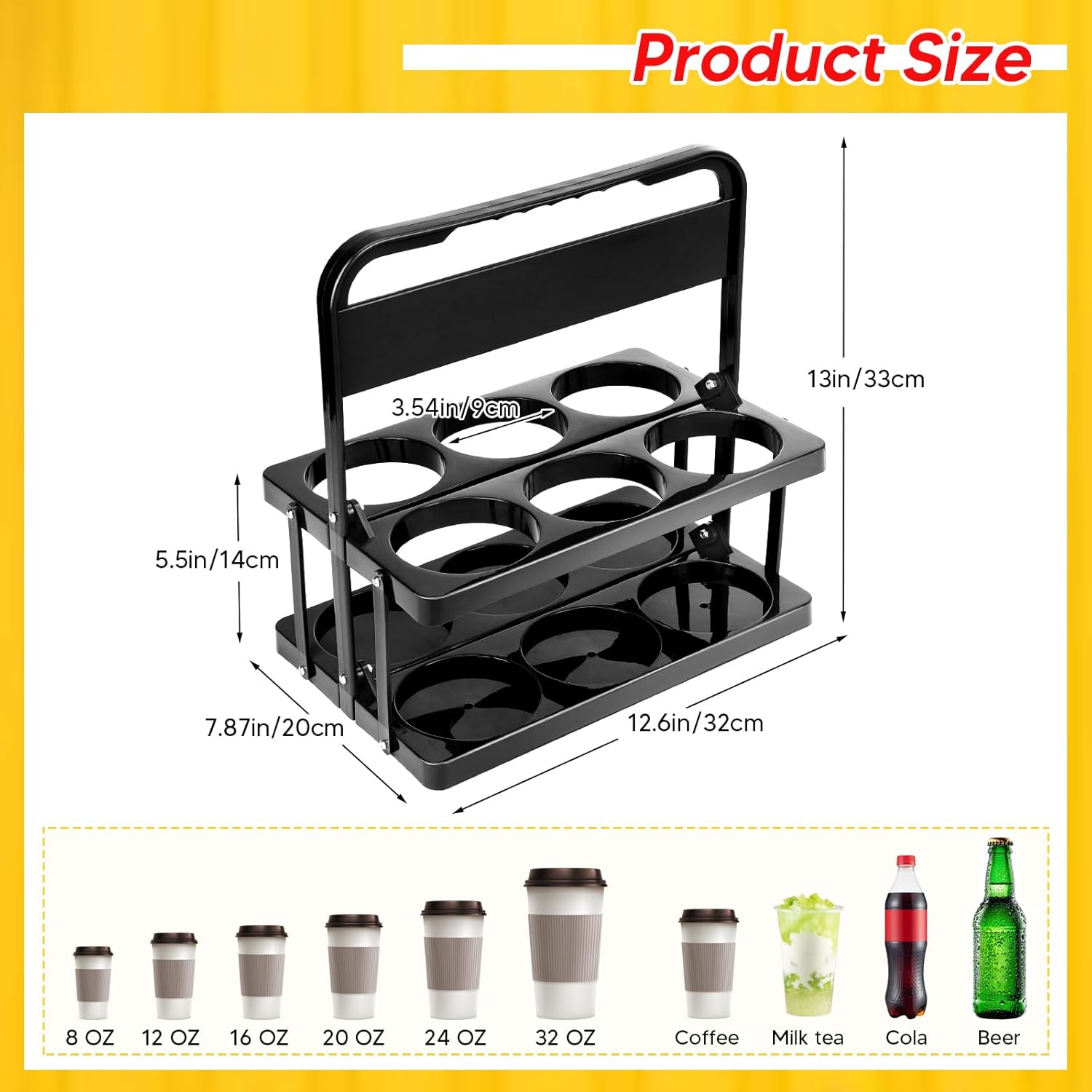 Reusable 6 Cup Drink Carrier with Handle and Insulated Bag for Hot and Cold Drink/Food, Foldable Plastic Cup Holder and Large Capacity Insulated Food Bag for Travel and Delivery - Image 2