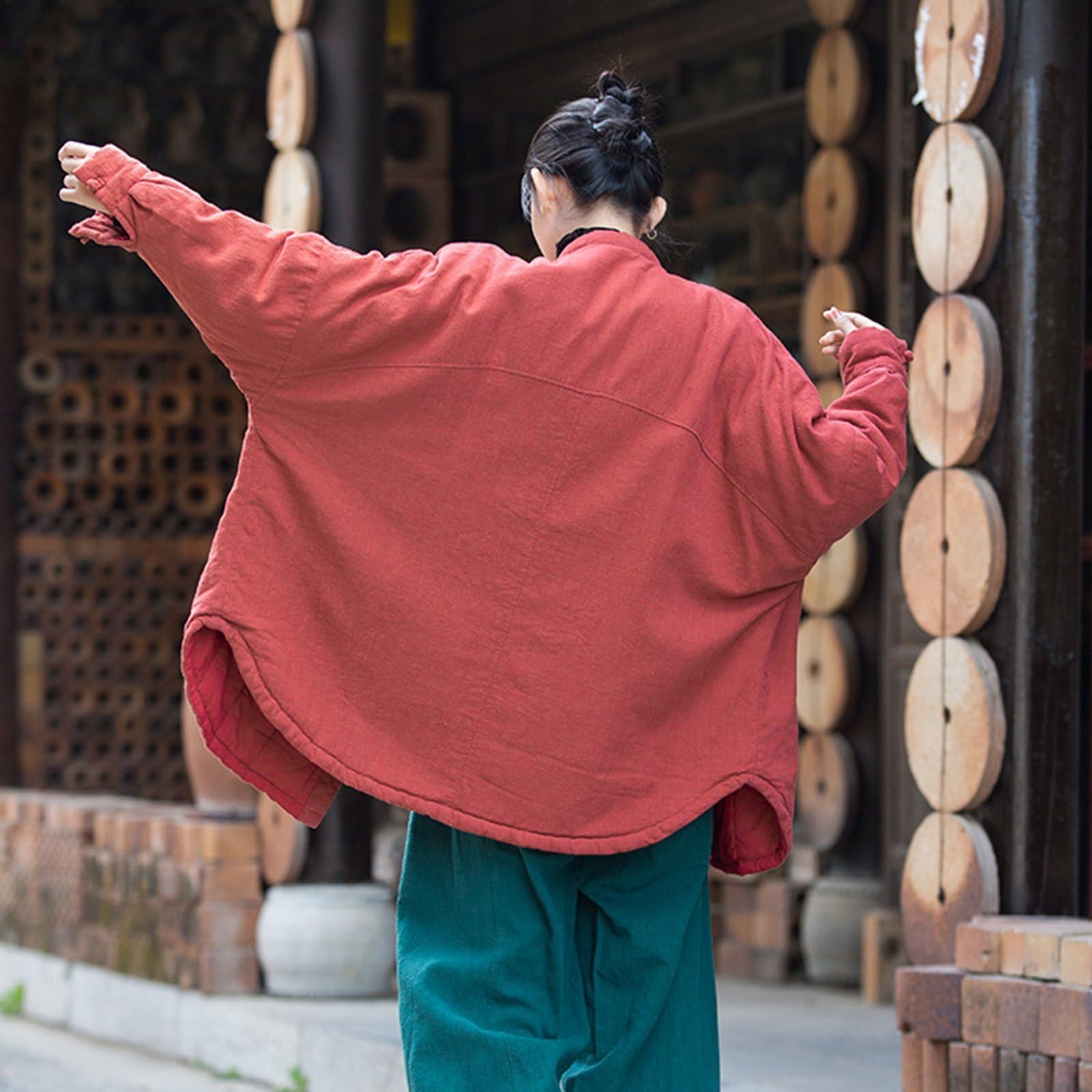 Veste Femme Style Chinois RéTro Court Hiver Ethnique Coton Matelassé Bouton Veste Femme Traditionnelle Haut