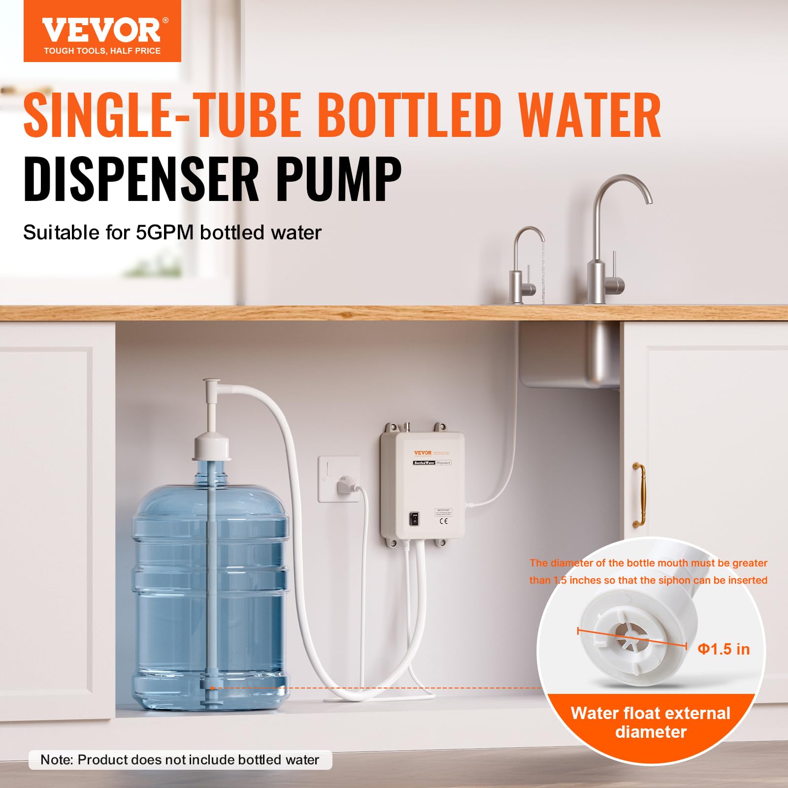 VEVOR Sistema di Pompa di erogazione dell'acqua in Bottiglia, Distributore di acqua elettrico Automatico, 22,7 L, Pompa acqua a ingresso singolo, per macchina da caffè/tè, frigorifero, macchina per il