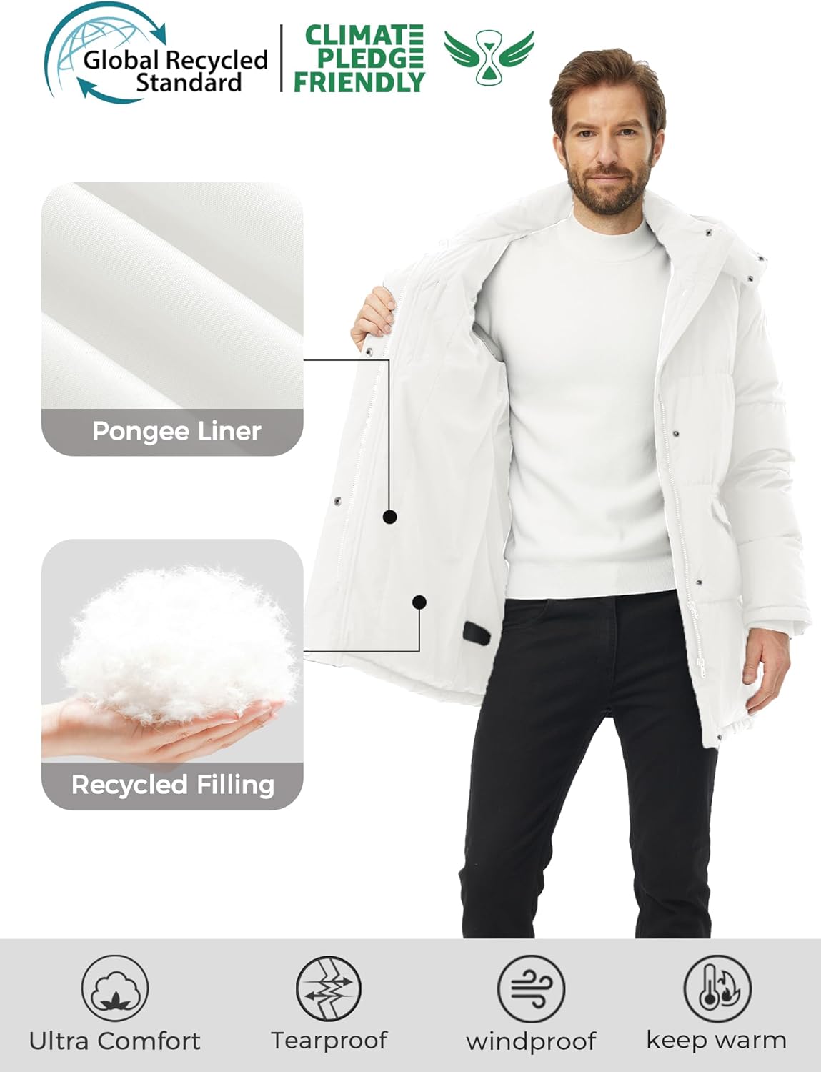 wantdo Men's Winter Coat Warm Parka Jacket Waterproof Puffer Jacket with Removable Hood (Regular and Big Size) - Image 4