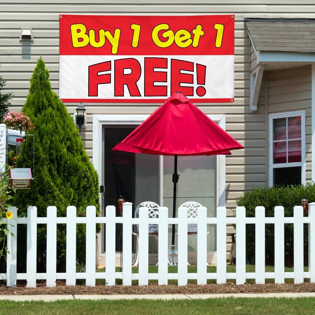Vinyl Banner Multiple Sizes Buy 1 Get Free! Advertising Printing A Business Outdoor Weatherproof Industrial Yard Signs Red 4 Grommets 24x36Inches