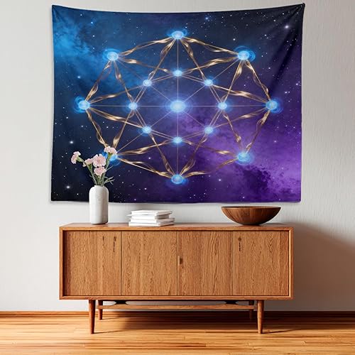 Miniatura 9 de Batmerry Tapiz de geometría sagrada, cubo de metatrones, tapete de pícnic de geometría sagrada, tapiz hippie trippy, arte de pared, decoración de