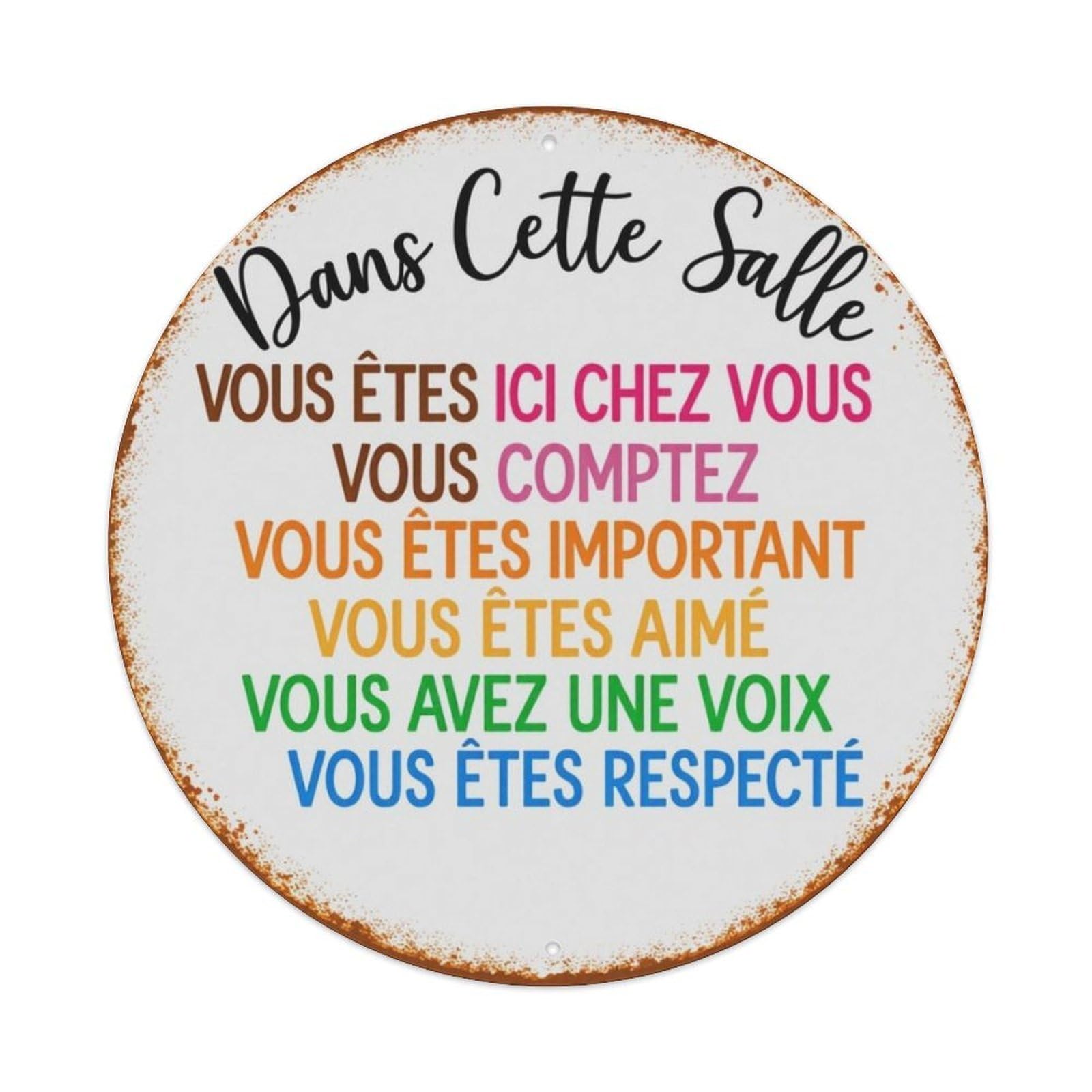 French Warm Inspirational Quote Round Decor Sign Vintage Aluminium Metal Sign, Retro Wall Decor for Home, Bar, Garage & Farmhouse 20x20cm