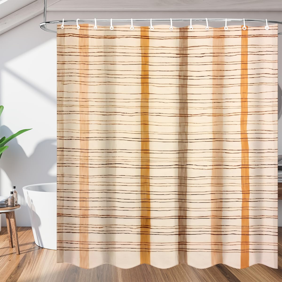 Rideau de douche imperméable à rayures neutres 183x183 cm en polyester lavable