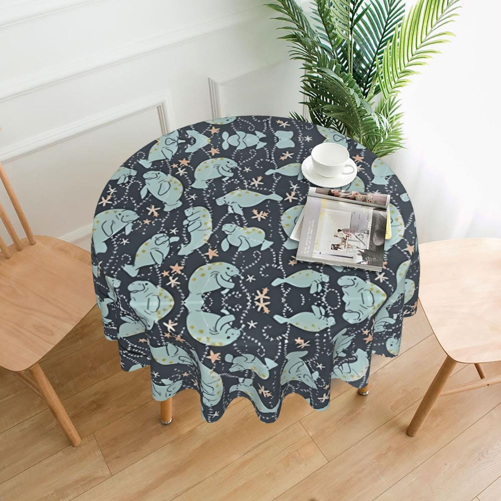 ZHAOUR Manatee Animals Print Round Washable Tablecloth – Table Cover