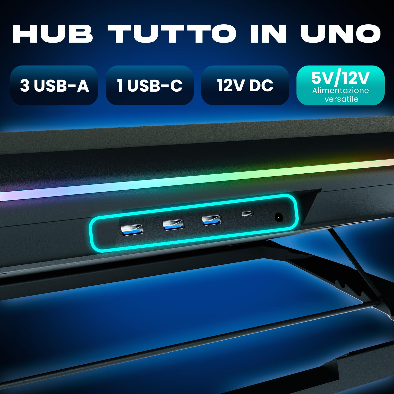 KLIM Turbofrost Base Raffreddamento PC Portatile 4 Turbo Ventole 4000 RPM Ventola USB-C DC RGB 4 Porte USB Schiuma Sigillata Raffreddamento Rapido Fino a 17 Nero