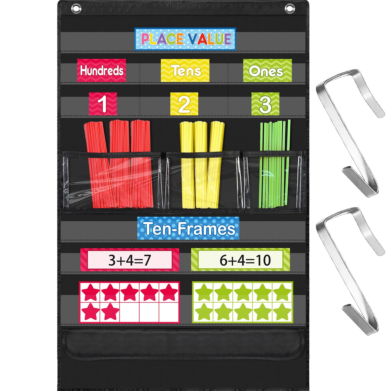 Pajean Math Manipulatives Set Place Value Chart Ten-Frames Math Games Counting Caddie Pocket Chart Back to School Teaching Tool for Classroom Students Homeschool Elementary Preschool