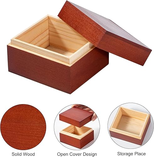 Miniatura 2 de Caja de madera pequeña vintage con tapa, 2 piezas de 3.74 x 3.35 x 2.36 pulgadas, cajas de madera rústica para manualidades, pasatiempos y