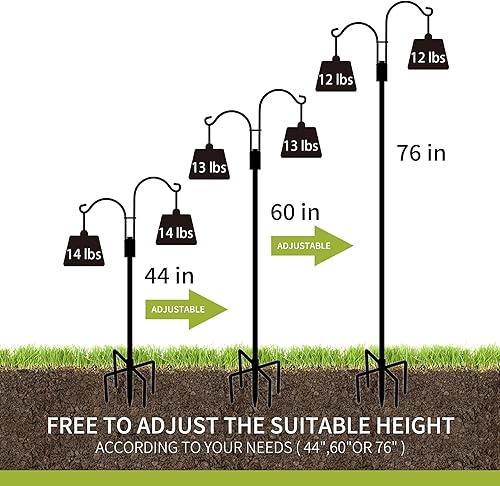 Miniatura 6 de XDW-GIFTS Ganchos de pastor dobles para exteriores, paquete de 2 postes de jardín resistentes para colgar comederos de pájaros, cestas de plantas,