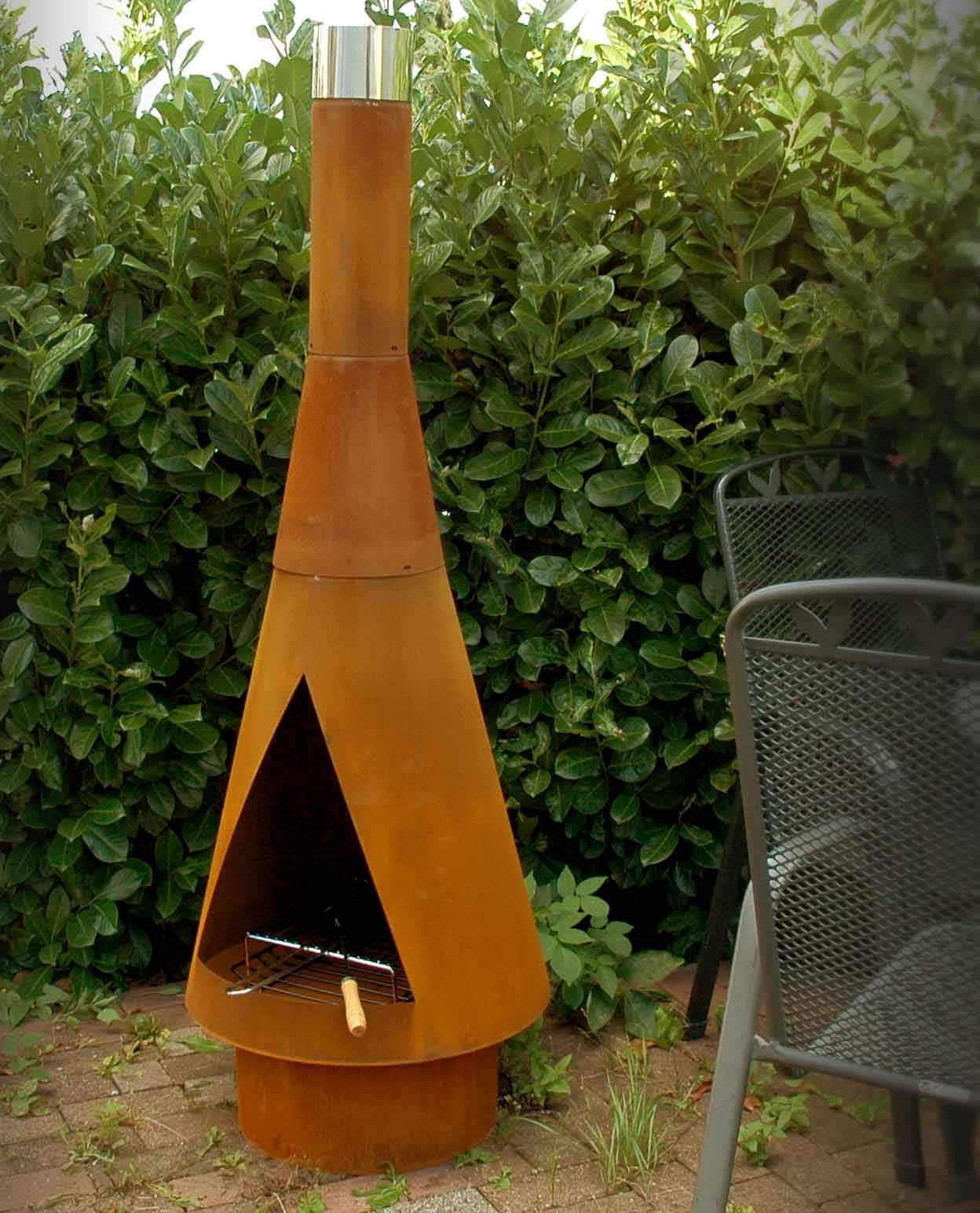 YERD Corten Terrassen-Ofen/Grill-Kamin Denver BBQ: Echter Corten-Stahl Gartenkamin (Edelrost), inkl. Grill-Rost (XL 160cm Corten)