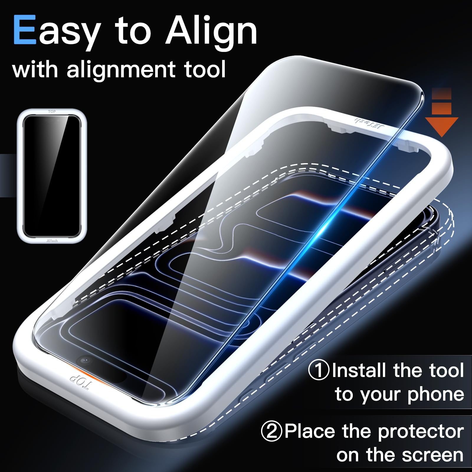 JETech Pellicola Protettiva per iPhone 17 Pro 6,3 Pollici con Protezione Obiettivo Fotocamera, Strumento Installazione Facile, 9H Durezza Vetro Temperato Film, HD Chiaro, Pacco da 2 Ciascuno
