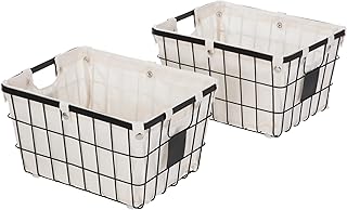 Wire Storage Baskets with Removable Liner and Chalkboard Label, Set of 2...