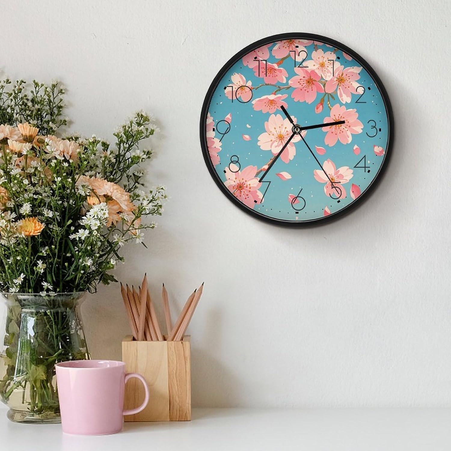 Flower Round Wall Clock Silent Clock 10 Inch image 3