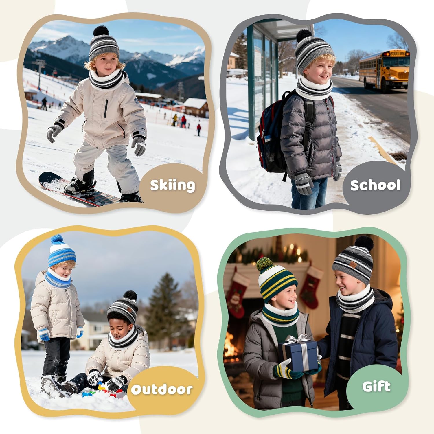 Kids Winter Hat Scarf Gloves: Boys Beanie Hats Gloves Set for Ages 6-10 Warm Thick Fleece Lined Winter Set Knit Cap Snow Ski - Image 6