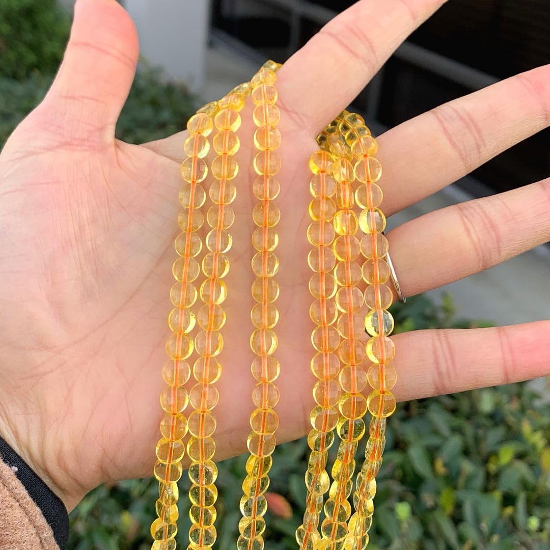 Adabele 45 Inch Natural Citrine Yellow Crystal Gemstone 6mm Faceted Flat Round Coin Loose Beads Gem Stone Spacer (180-195pcs) for Jewelry Making GZ13-1