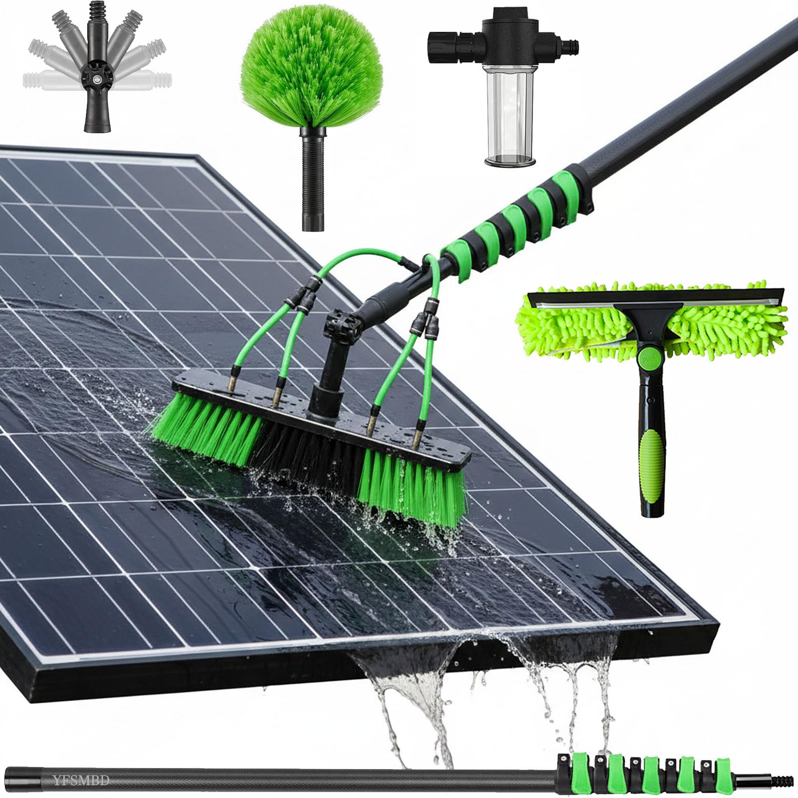 Carbon Fibre Telescopic Water Fed Pole 12ft Washing Kit: Cleaning Brush, Squeegee, Soap Dispenser, Cobweb Brush, 3.6m Extendable Pole & 20m Hose,Cleaning Solar Panels,Window,Roofs,Car, 35cm Brush