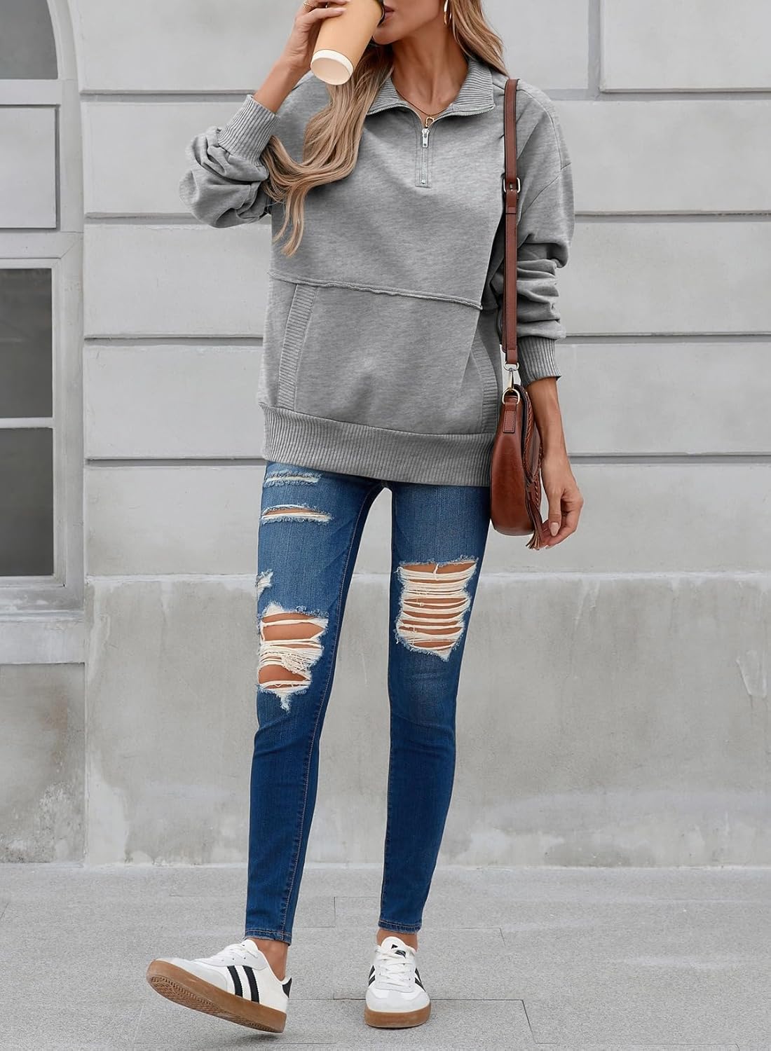 SHEWIN Womens Sweatshirt Casual Long Sleeve Half Zip Pullover Lightweight Sweatshirts Tops Fall Fashion Outfits 2025 - Image 6