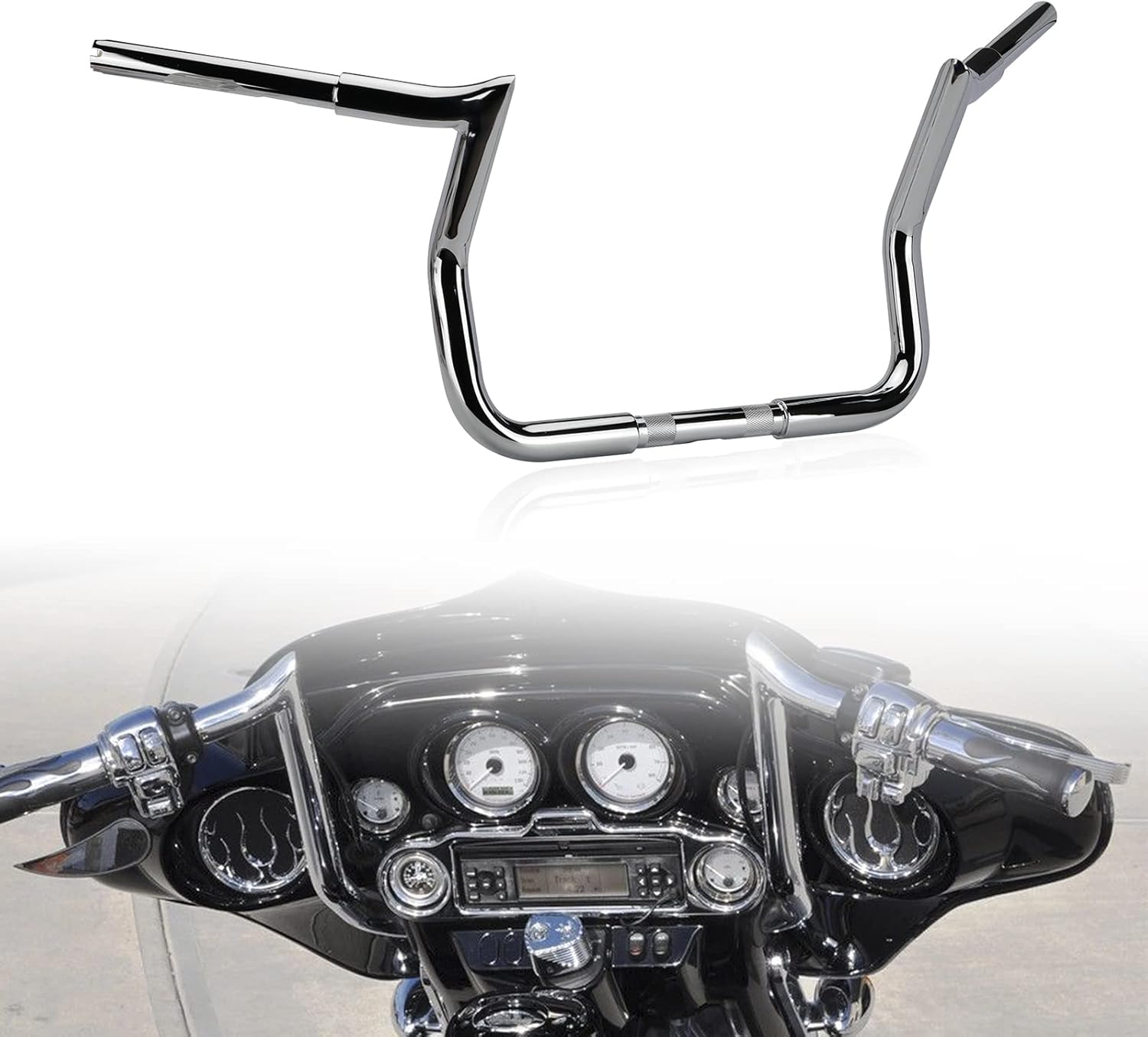 LKV 12'' Rise Handlebar 1-1/4" Bagger Handlebar Ape Hangers Compatible with Harley Touring 1986-2023 Street Glide Electra Glide with Batwing Fairing, Ultra Limited 2024