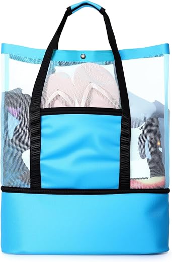 Beach Bag with Cooler Mesh Beach Tote for Women Waterproof Sandproof Tote Bag for Swim Pool Travel Picnic