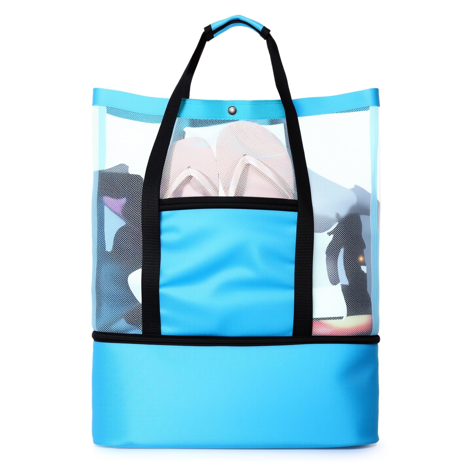 Locmeo Beach Bag with Cooler Mesh Beach Tote for Women Waterproof Sandproof Tote Bag for Swim Pool Travel Picnic