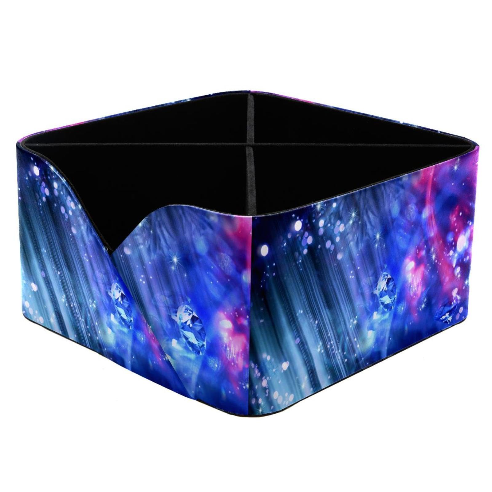 KengjuTesu Shining Blue and Purple Diamonds Desktop Organizer Pen Holder, Rectangular Pencil Cup for Office, Study and Makeup Stations