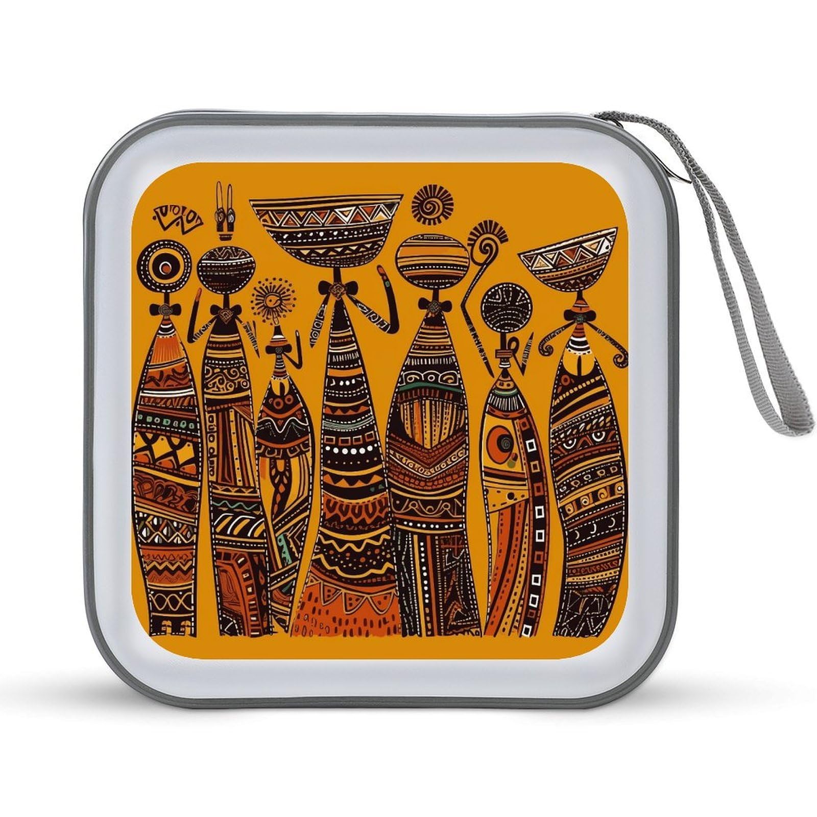 FekiLoot Creative African Culture CD Case 40 Capacity DVD Case Holder Hard Plastic DVD Disc Storage Binder for Car Portable Zipper Disc Storage Organizer Wallet Bag for Home Travel