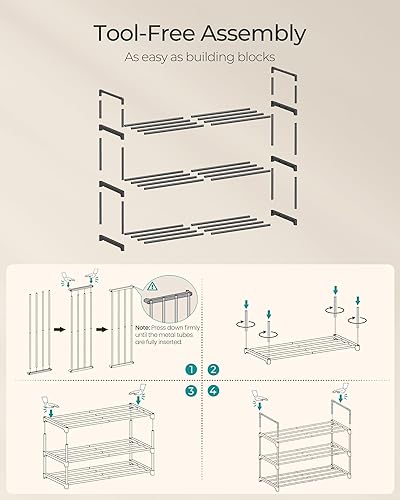 Miniatura 7 de SONGMICS Zapatero, organizador de zapatos de 3 niveles, estante de almacenamiento de metal, vertical o boca abajo, para 8-12 pares, apilable, para