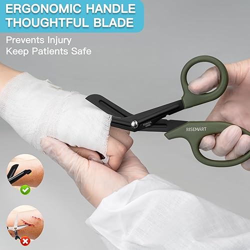 Miniatura 28 de Tijeras de trauma – RISEMART Tijeras médicas vendaje para enfermeras, 7.5 pulgadas, cuchillas antiadherentes recubiertas de fluoruro de acero Negro