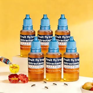 Fruit Fly Trap Refill Liquid, Effective Gnat Killer&Fruit Fly Catcher Bait Refill, Long-Lasting Fruit Scented Ants Attractant for Kitchen Bathroom Living Room Use, Safe Near Food (6 Pack)