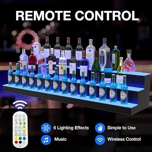 Miniatura 3 de Estante de exhibición de botellas de licor LED, 60 pulgadas, 3 escalones, estante de barra iluminado de acrílico para el hogar, barra comercial,