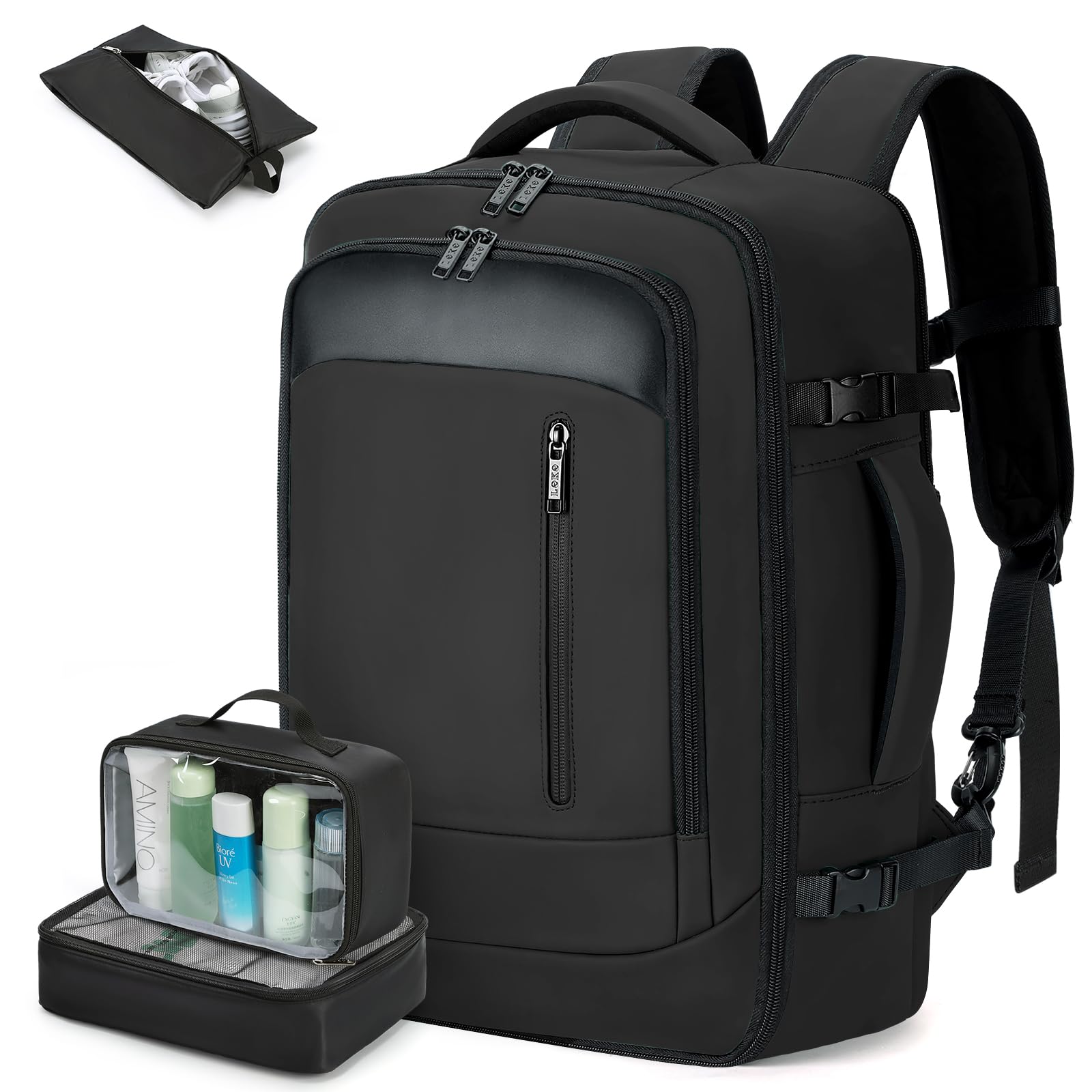 Lekeinchi Zaino per Ryanair 40x20x25 (20L), Zaino da Viaggio Aereo Bagaglio a Mano, Borsa da Cabina con 3 Borse Organizer, Zaini Casual per Scuola Affari - Nero