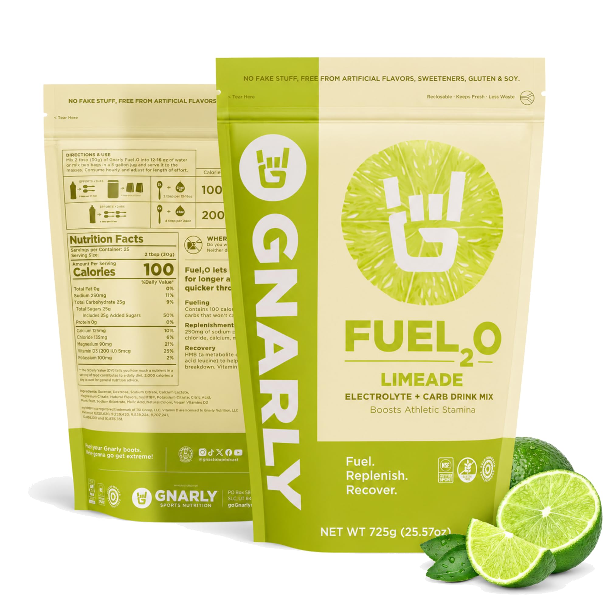 Gnarly Nutrition Fuel2O Limeade Electrolyte Powder | 25.57 oz Bag