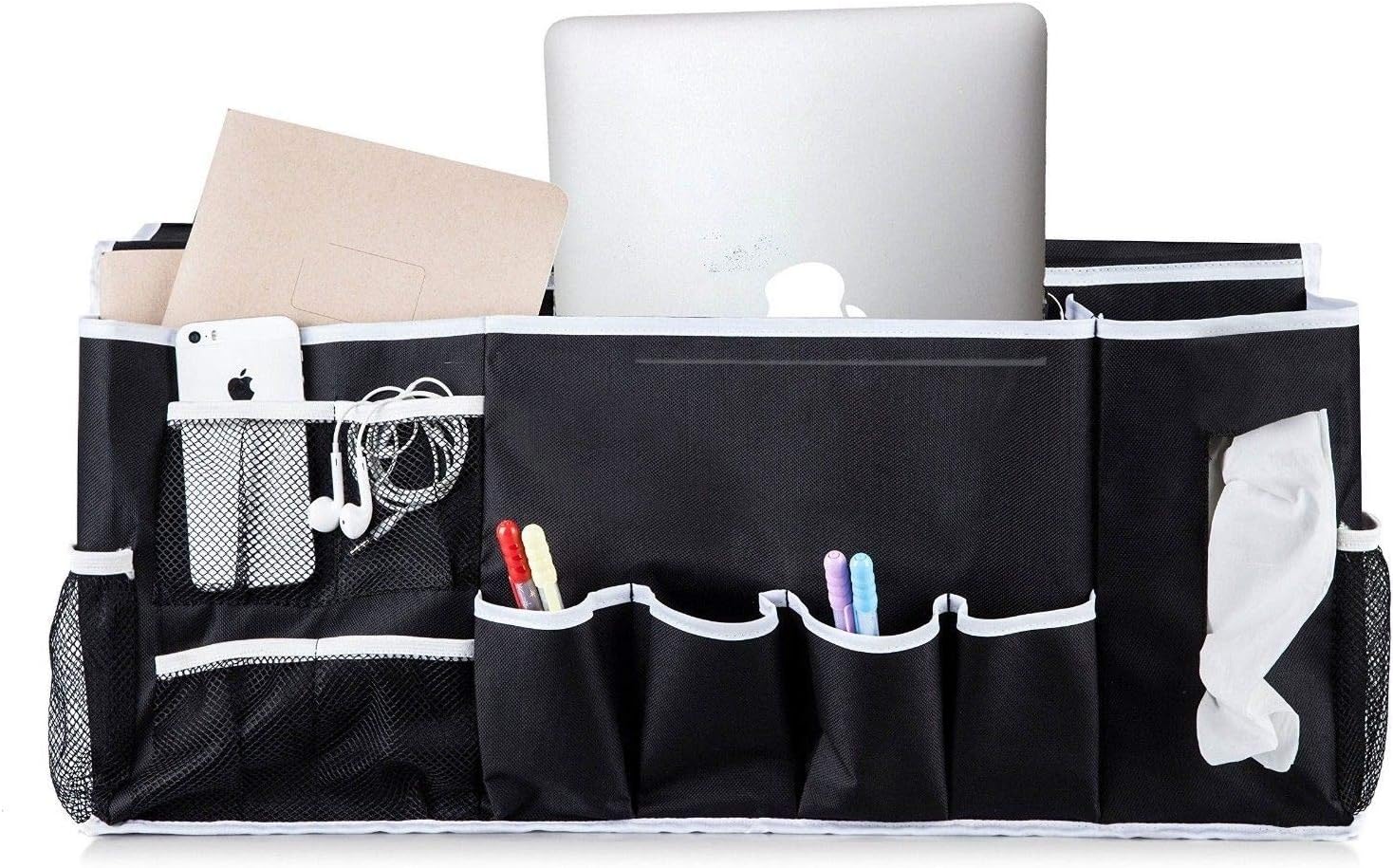 Bedside Caddy Hanging Storage Organizer - WeeDee 12 Pockets Perfect for College Dorm Rooms and Bunk Beds, Large Size Holds Your Laptop, Books, Tablet, Phone, Water Bottle, and More