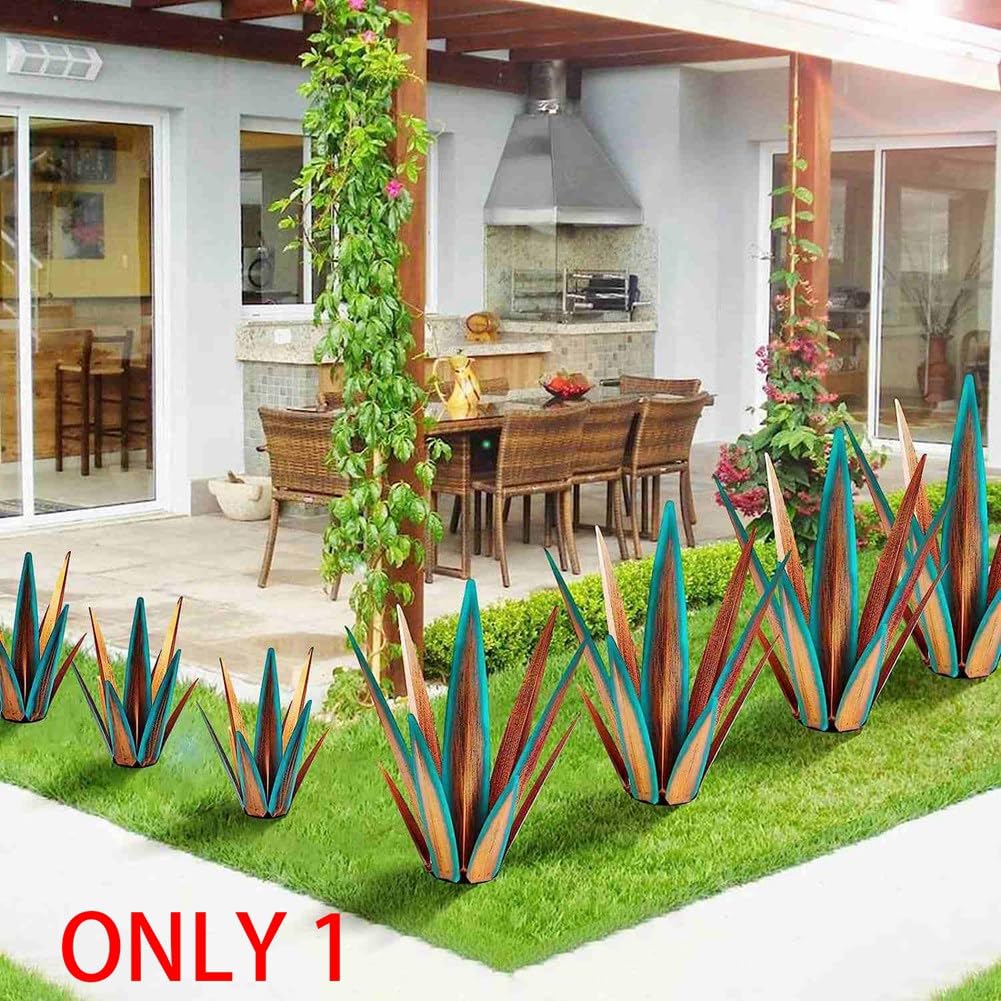 Scultura Metallo Agave - Decorazione Esterna/Interna, 29x29x45cm, Colorata - Foto 3