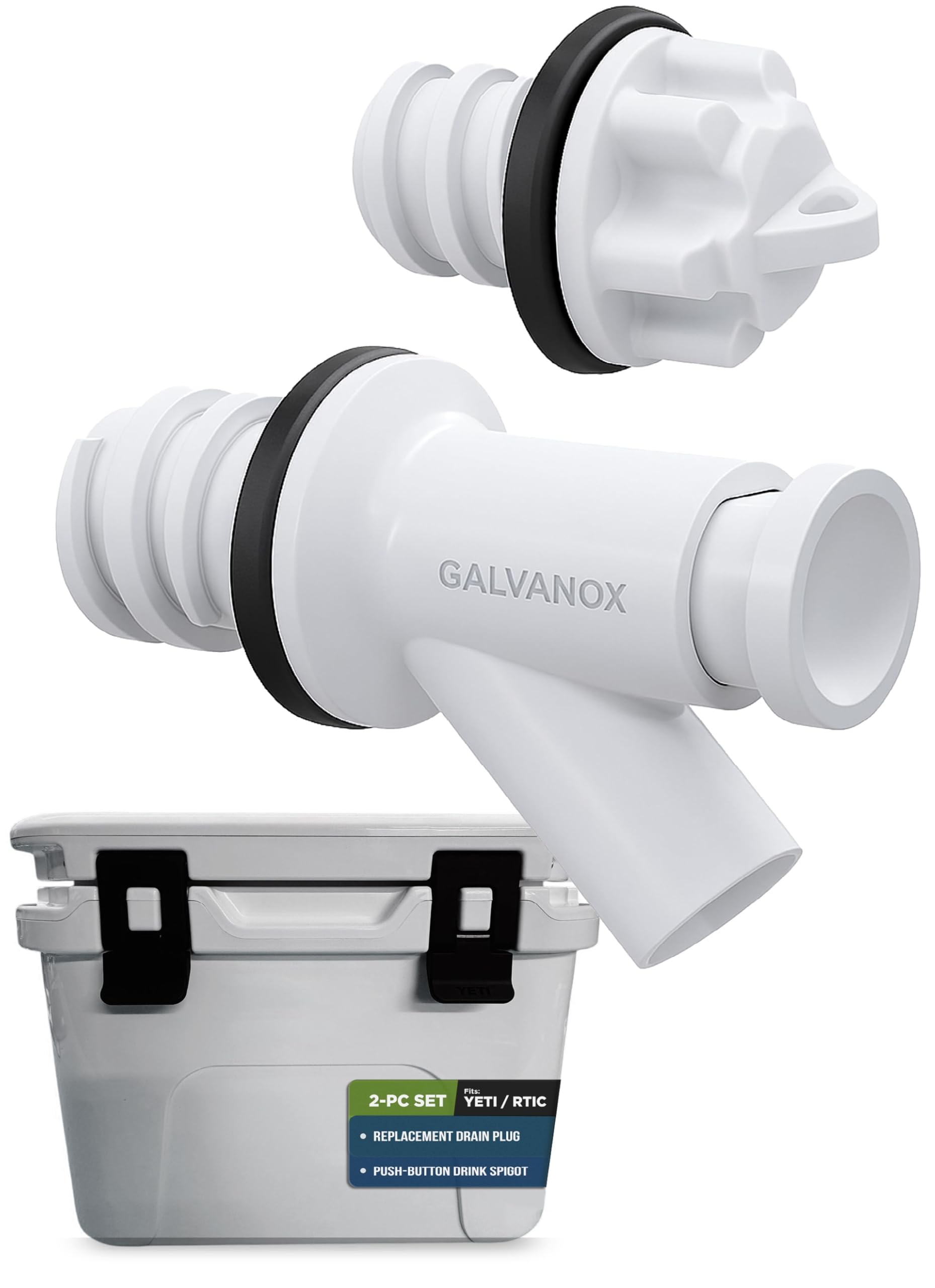 Galvanox Replacement Cooler Drain Plug and Push-Button Spigot Compatible with Yeti Tundra, Tank Buckets and RTIC Coolers